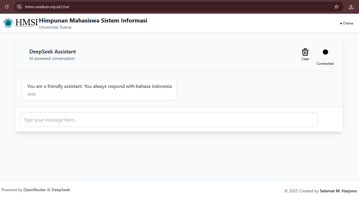 Integrasi AI Assistent Deepseek ke Website HMSI 